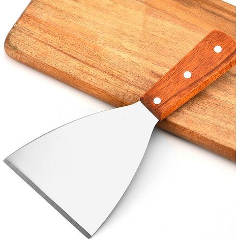 Spatule à griller en acier inoxydable avec manche en bois (1/2)