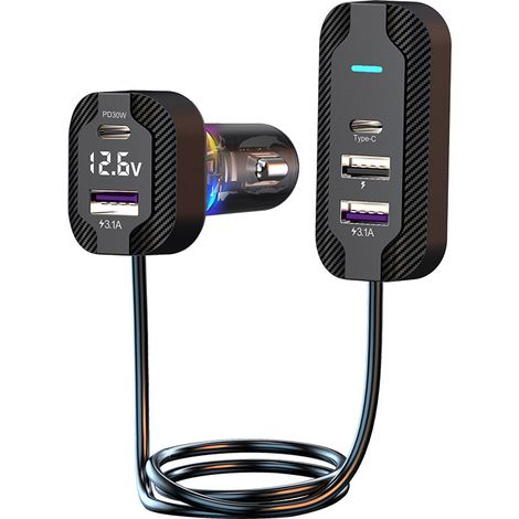 Multi-port car fast charging supports Android car chargers, Huawei and Apple dual PD fast charging YQ7 -- YQ7-Black (1/4)