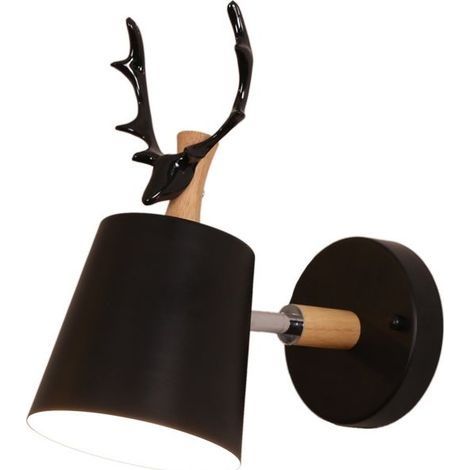 Applique Murale Moderne Lampe Murale Simple Lampe de Mur Fer E27 Base Tête de Cerf Nordique Style Art Déco pour Chambre, Salon, Chambre d'enfants, Restaurant, Couloir, Escaliers (Noir) (1/2)