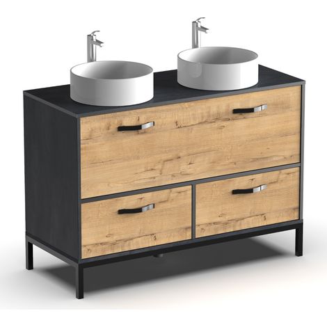 Meuble vasque pour salle de bain coloris imitation marbre, chêne - Longueur 120 x Profondeur 50 x hauteur 92 cm -PEGANE- (1/2)
