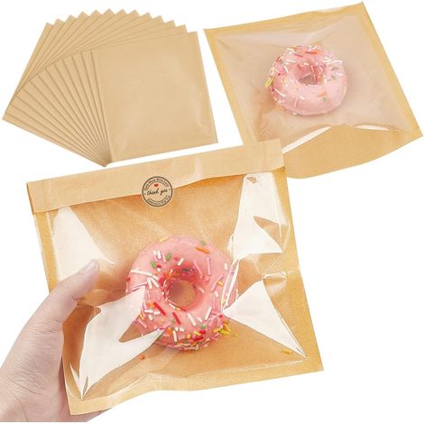 100 sacs à sandwich en papier kraft avec fenêtre, 18 x 19 cm, sacs à pâtisserie, sacs à pâtisserie. (1/5)
