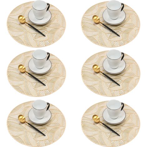 Sous-plat Ronde - Vinyle Pressé - Découpe Feuille Métallique - Pour Table à Manger - Lot de 6 (1/5)