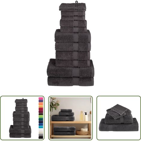 Premium Handtuch - 12 tlg. Premium-Handtuch-Set SOLUND Anthrazit 600 g/m² (1/5)