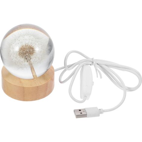 Veilleuse Boule de Cristal 6 CM avec Gravure 3D Pissenlit (1/5)