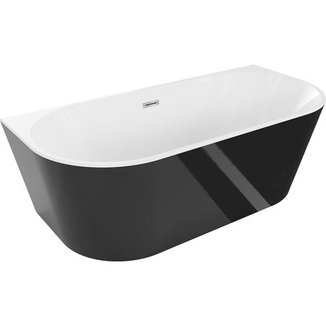 Mexen Oval Badewanne freistehend Wand 180 x 80 cm, weiß/schwarz, Überlauf chrom - 52671808075-01