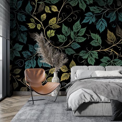 Papier peint vert et noir - 150 x 250 cm (1/2)