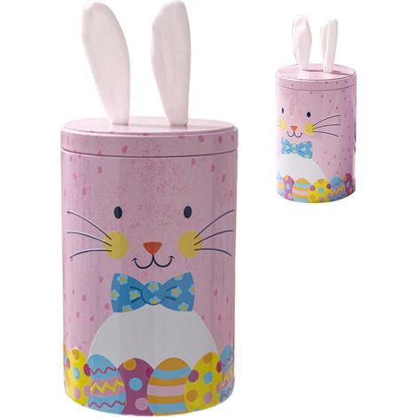 Caja de dulces de Pascua genérica, recipientes pequeños para comida, 16 cm para guardar refrigerios, frascos decorativos de metal con tapa, 10,5 x 10,5 x 16,5 cm, regalos para fiestas, embalaje para r (1/5)