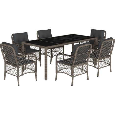 Maison Exclusive - Set da Pranzo da Giardino 7 pz con Cuscini in Polyrattan Grigio (1/5)