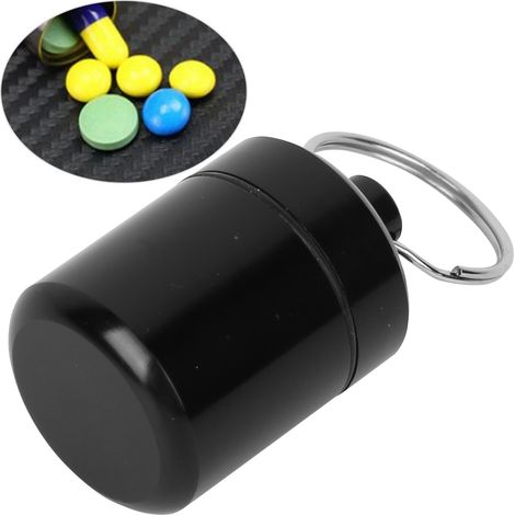 Lot de 2 mini boîtes de rangement étanches en alliage d'aluminium pour médicaments, avec anneau porte-clés, pour pièces de monnaie et bouchons d'oreilles. (1/5)