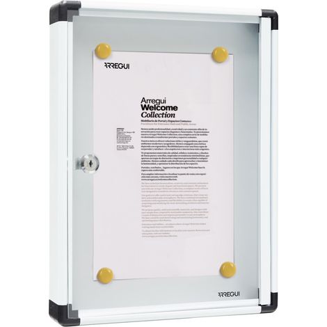 ARREGUI PAN51 Schaukasten aus Aluminium für 1 DIN A4 Blatt  Wetterfester Schaukasten  Magnetischer Infokasten mit Schlüssel  Infoboard  Infotafel  8 Magnete inkl.  40 x 30 x 5 cm  weiß