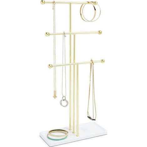 Présentoir à bijoux en métal, étagère de rangement pour bijoux, en forme de T, convient pour colliers, bracelets, boucles d'oreilles, bagues, montres, etc (1/5)
