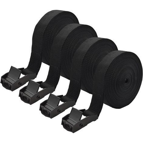 TAISHENGDA- Sangles D'arrimage Sangle De Tension Sangle Porte Velo - 4 Pièces 2.5cm X 5m- Mise À Niveau Complète - Tout Noir - Nombre Et Longueur Des Sangles Différents (1/5)
