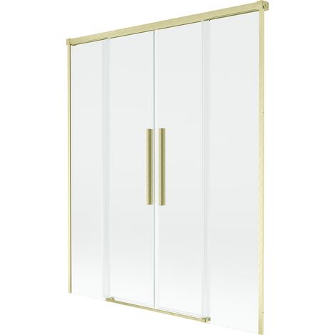 Paravento per vasca da bagno Mexen Rox a 2 ante scorrevoli 140 x 150 cm, trasparente, oro spazzolato - 8C9-140-002-55-00