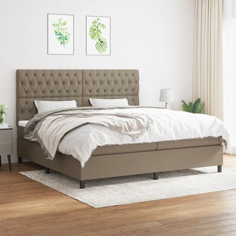 Lit adulte Contemporain Lit à sommier tapissier avec matelas Taupe 200x200 cm Tissu 37498 (1/5)