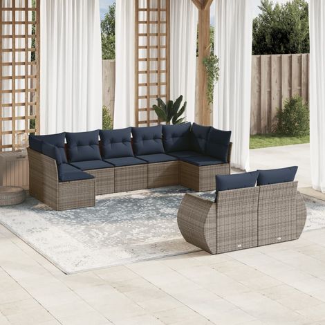 9-teiliges Gartensofa-Set mit Kissen, grau, Polyrattan (1/5)