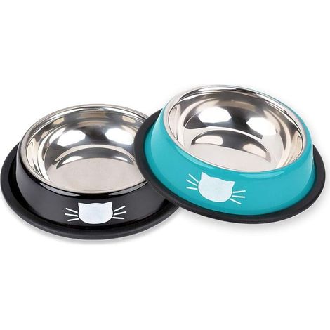 Gamelle pour chat, lot de 2 gamelles antidérapantes en acier inoxydable pour chats, chiots, hamsters, lapins et petits animaux (1/5)