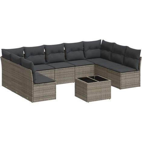 Maison Exclusive - Set Divano da Giardino 10 pz con Cuscini Grigio in Polyrattan (1/3)