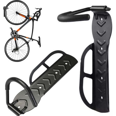 Bakaji Set 2 Staffe Ganci Porta Bicicletta Bici da Parete Muro Staffa Gancio Supporto Pieghevole in Gomma Salvaspazio per Mountain Bike Superficie Antiscivolo in Acciaio per Casa Cantina Garage (1/8)