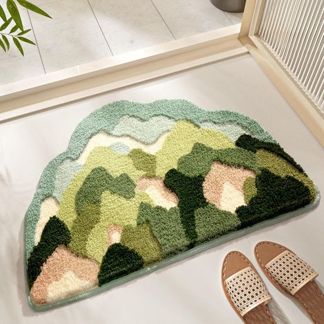 Tapis de bain moelleux, doux, antidérapant, durable, absorbant, en forme de plante irrégulière, 40 x 60 cm