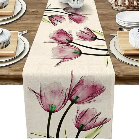 Bunter Frühlings-Tischläufer (Maschinenwaschbar, verziert mit frühlingshaften Blumenmustern – eine perfekte Tischdekoration für Ostern Material: Baumwolle/Polyester)