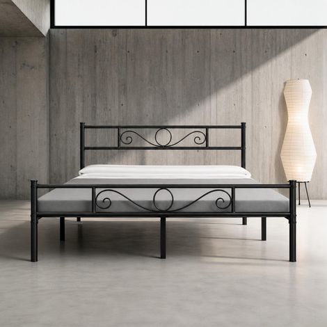 Struttura Letto Matrimoniale In Acciaio Al Carbonio Con Decorazioni E Rete A Doghe Metalliche Per Camera Da Letto Stanza Ospiti Design Elegante Minimal 207 X 162 X 88.5 Cm - Colore: Nero (1/5)