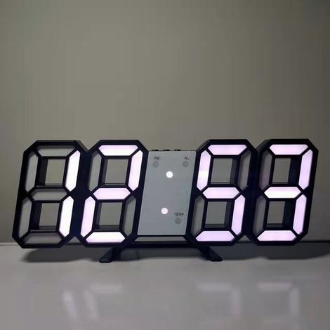 Reloj digital 3D creativo para pared, mesa y salón, personalizable, con retroiluminación en blanco y negro. Dimensiones: 163,5 x 60 x 16,5 mm. (1/5)
