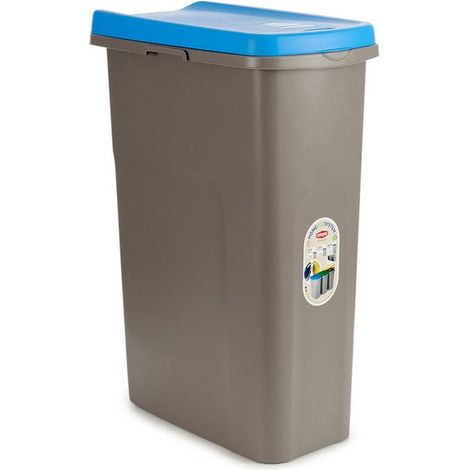 Stefanplast – Poubelle tri sélectif 40L – Polypropylène gris avec couvercle coloré – Modulaire avec roulettes – Anneau porte-sac anti-pluie (1/2)