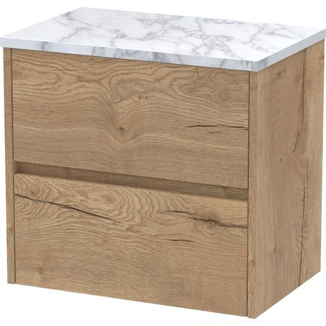 Chartley Contemporary 2 Drawer Wall Hung Vanity Unit with Laminate Worktop, Autumn Oak, 600mm