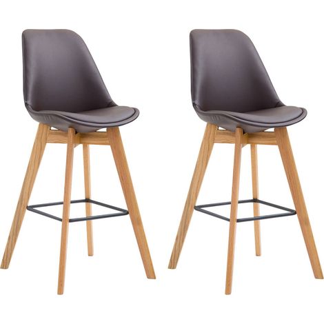 Juego de 2 taburetes de bar de estilo escandinavo con respaldo de piel sintética marrón y estructura de madera natural 100005576 (1/5)