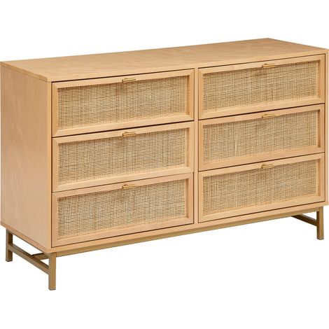 Commode, meuble de rangement en bois MDF coloris beige - longueur 120 x Profondeur 40 x Hauteur 74,5 cm (1/4)