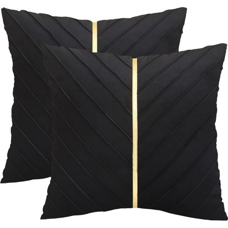 taies d'oreiller décoratives en velours 45 x 45 cm Lot de 2 45 cm 45 x Cuir Noir Doré (1/4)