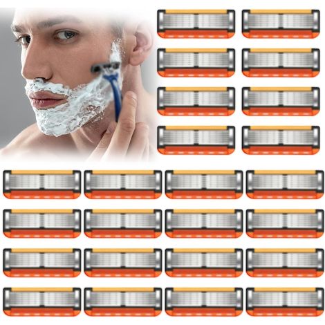 Lames de Rasoir 5, 24Pièces Lame Rasoirs 5 Couches Homme, Lames de Rasage Recharges, Compatibles avec F5 Rasoir Homme pour Poils Corps+Nettoyer Barbe