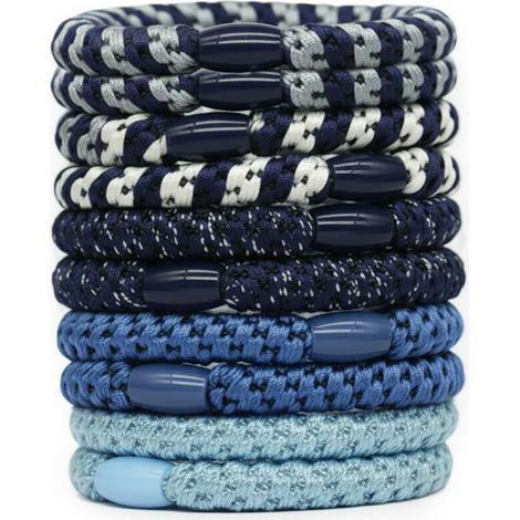 10 Hair Elastics, Soft Woven Cotton Bands, Fashionable Elastic Hair Bands, Women's and Children's for Thick and Curly Hair, Black and Blue Collection (1/5)