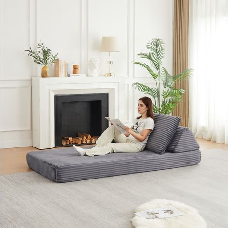 Divano modulare in velluto a coste grigio 211,5 cm con schienale triangolare OKWISH (1/5)