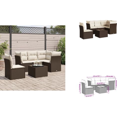 6-tlg. Garten-Sofagarnitur mit Kissen Braun Poly Rattan - Garten Sofagarnitur - Garten Sofagarnituren - Outdoor Sofagarnitur - Sofagarnitur Terrasse