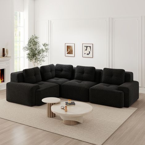 Rahmenloses Sofa für das Wohnzimmer, Bürosofa, modulares Kombinationssofa, bequemes, gepolstertes Tiefsitzsofa aus Cordstoff, keine Montage erforderlich, rutschfestes Design.Schwarz 
WL