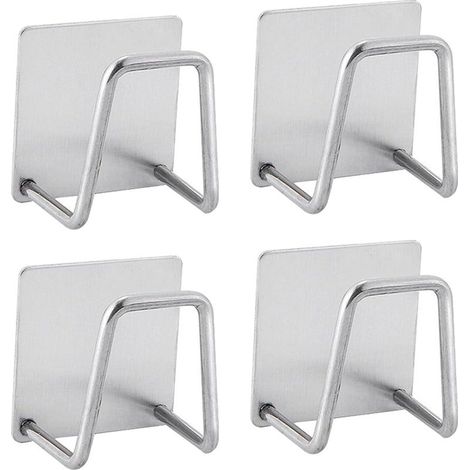 Juego de 4 soportes autoadhesivos para esponjas de cocina, instalación sin taladro, acero inoxidable, inoxidable e impermeable, color plata. (1/4)