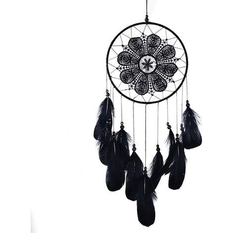 Handgefertigte Federn, ethischer Boho-Traumfänger, Wandbehang, Wohndekoration, Ornament, Kunsthandwerk für Hochzeiten und Festivals, Geschenk, Schwarz (1/5)