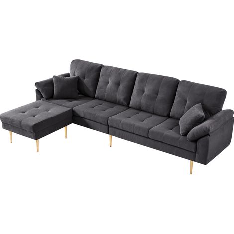 Canapé 4 places en velours côtelé avec pouf modulable 250 cm gris foncé MODENUIT (1/5)