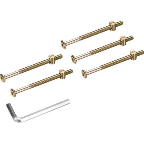 5pcs Boulons pour Cadre de Lit, M8x110mm Vis à Tête Hexagonale Interne avec Écrous Barillet, Assortiment Remplacement Quincaillerie Clé M5, Vis de Fixation pour Meuble Chaise Lits (1/5)