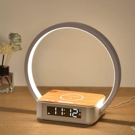 – Lámpara de mesilla de noche de 10 W con control táctil – Despertador con luz inteligente – Cargador inalámbrico rápido – 3 niveles de brillo para dormitorio y sala de estar (1/5)