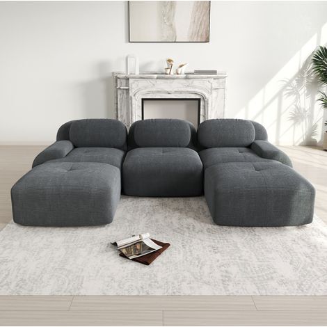 Sofá modular en U 298x178x75 cm gris de pana sin montaje con espuma 32D y base antideslizante (1/5)