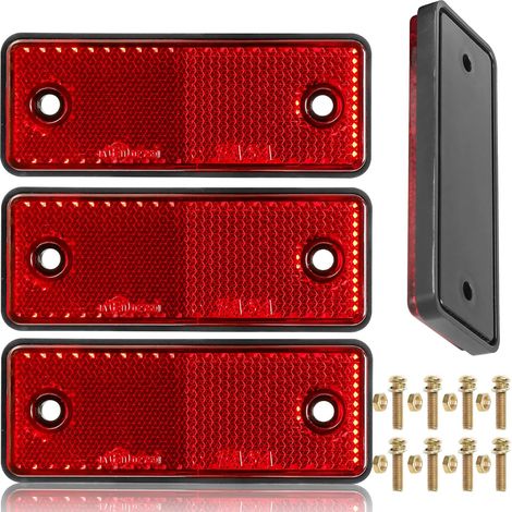 4xCatadioptre Jaune E11 Catadioptre pour Vehicule,Réflecteur de Remorque,Signalisation Remorque,Catadioptre Remorque Rectangulair,Catadioptre à Visser 95x37x9.6mm (Rectangulaire/Visser/Rouge) (1/5)