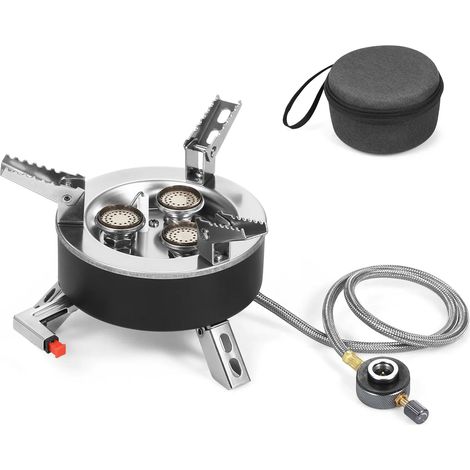 Réchaud de camping 5/7 noyaux 17800W à brûleur à gaz haute puissance, coupe-vent, pour pique-nique en extérieur, avec allumage piézo et valve réglable, réchaud de cuisson portable (1/5)