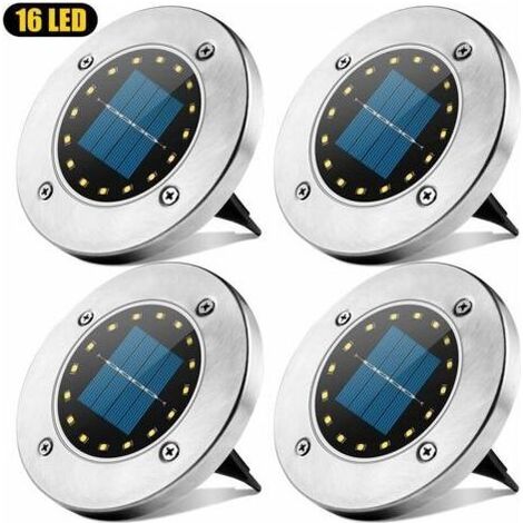 Lampes solaires d'extérieur, 16 spots LED, étanches IP65, pour jardin ou pelouse - blanc - lot de 4 (1/5)