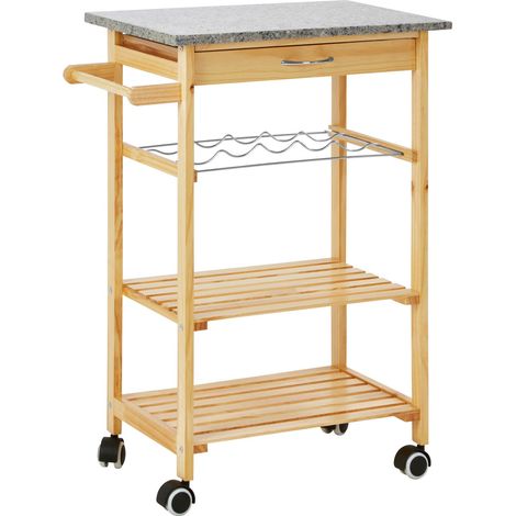 Interiors by Premier Pinewood Large Kitchen Trolley, Stylish and Functional 4 Tier Trolley, Modern Marble Top Kitchen Trolley (1/5)