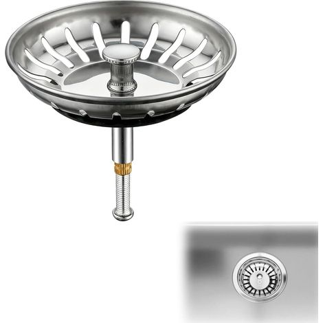 Crépine D'Évier Cuisine 79mm en Acier Inoxydable, Bonde Evier Cuisine, Bonde Évier Universelle avec Filtre Anti-Obstruction, Bouchon Pop-Up Réglable en Hauteur, Compatible Lave-Vaisselle (1/5)