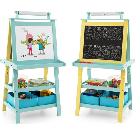 Cavalletto per bambini 3 in 1 59 x 50 x 117 cm con ripiani portaoggetti dal design giocoso in MDF giallo 200011436