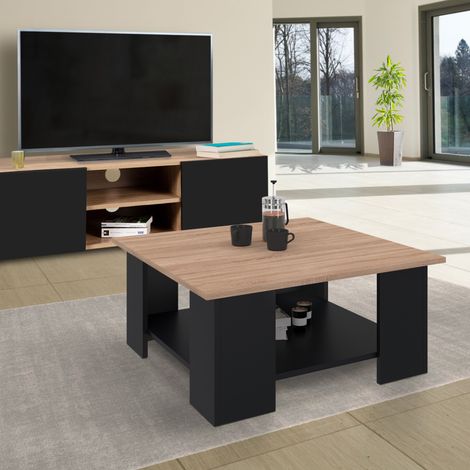 Mesa de centro cuadrada ELI, negra, tablero efecto haya (1/5)