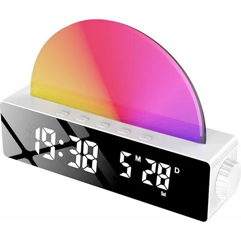 Weißer LED-Wecker, Sonnenaufgangssimulation, stimmungsvolles Nachtlicht